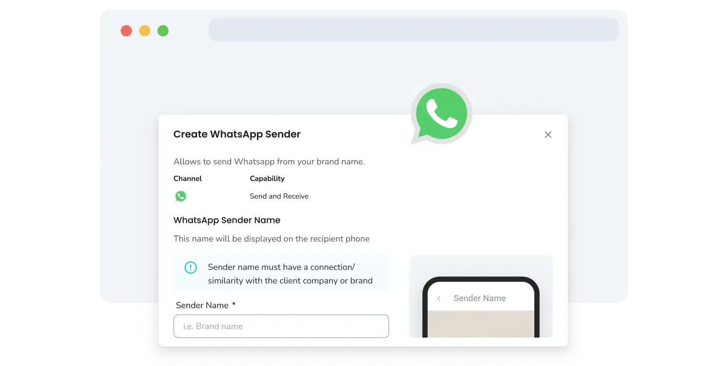 Capture d'écran de la page de soumission des expéditeurs WhatsApp sur TopMessage pour la gestion de WhatsApp.