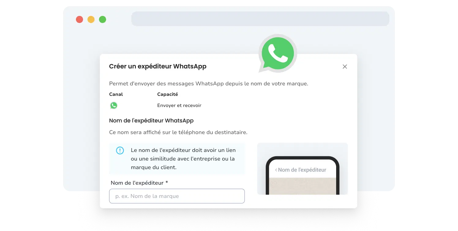 Capture d'écran de la page de soumission des expéditeurs WhatsApp de TopMessage.