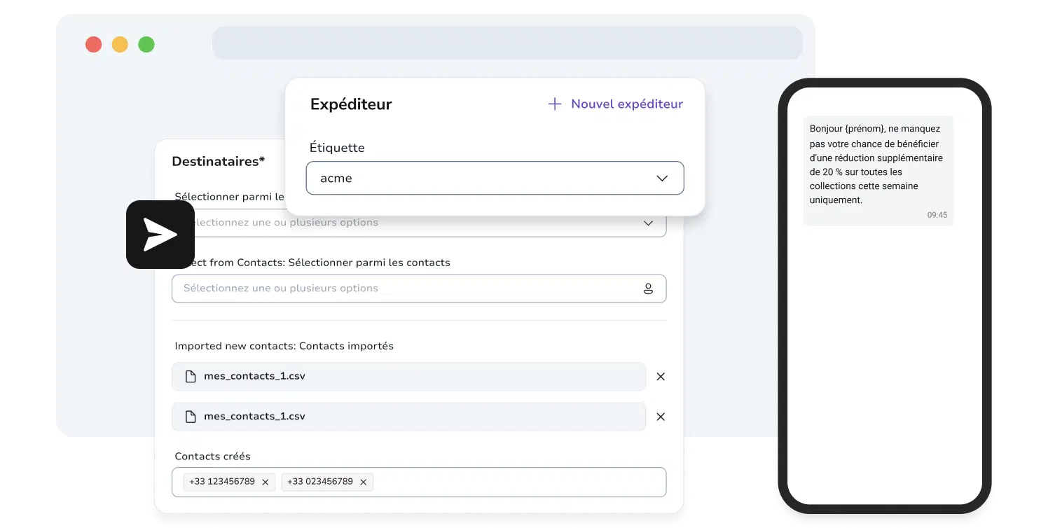 Capture d'écran illustrant la page de création de campagnes SMS sur TopMessage.