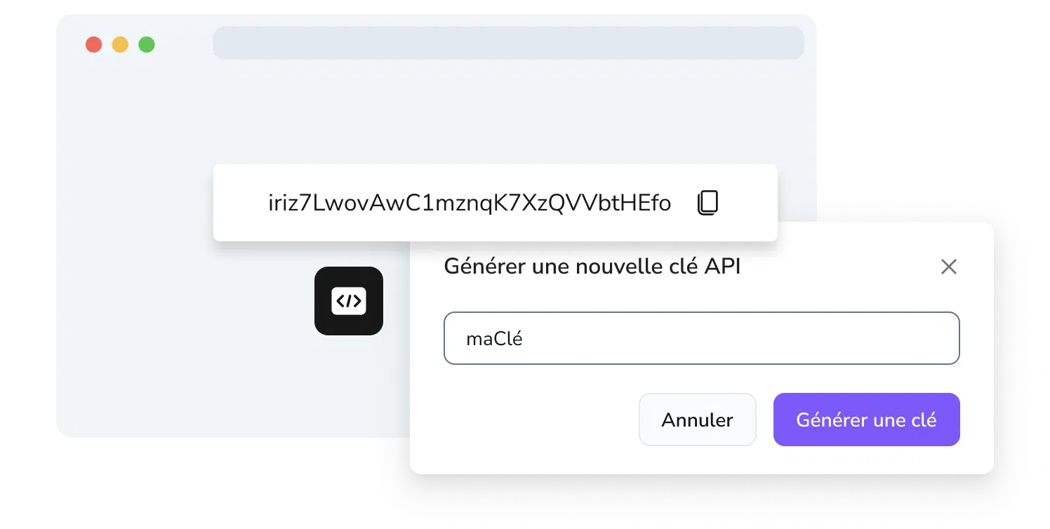 Capture d'écran de la page de création de clé API sur TopMessage.