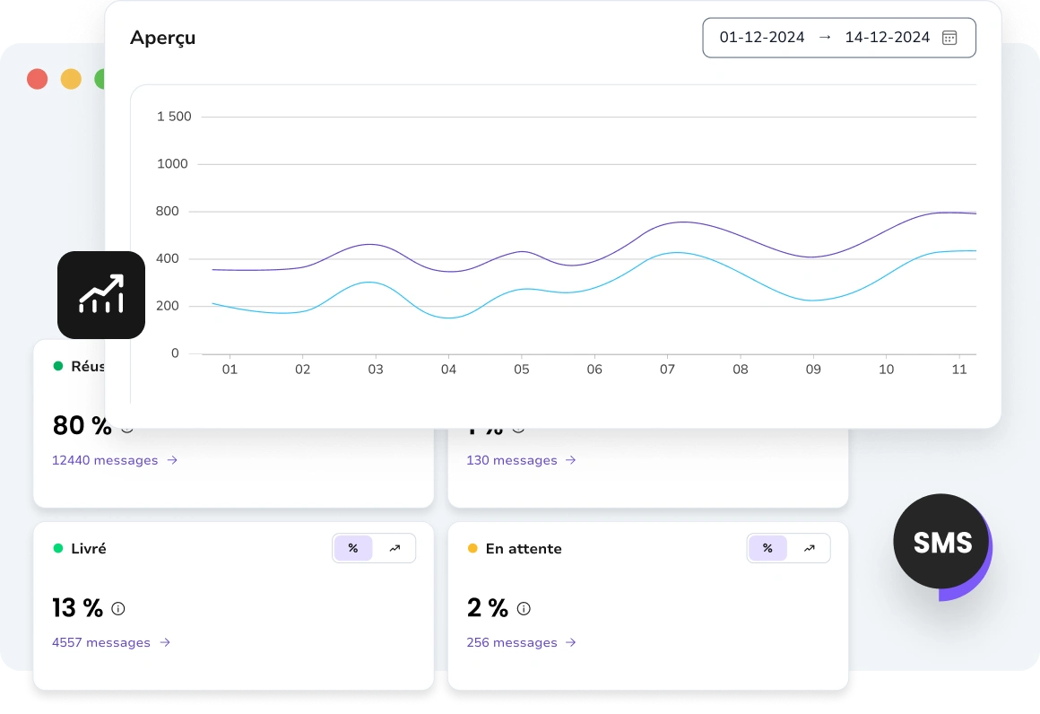 Graphiques montrant les tendances et les modèles de performance SMS.