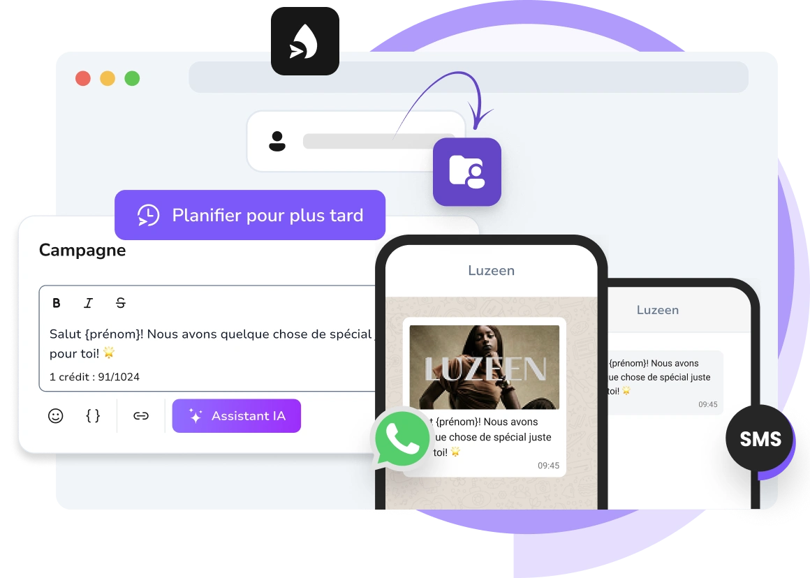 Capture d'écran de l'application TopMessage affichant le tableau de bord des messages automatisés
