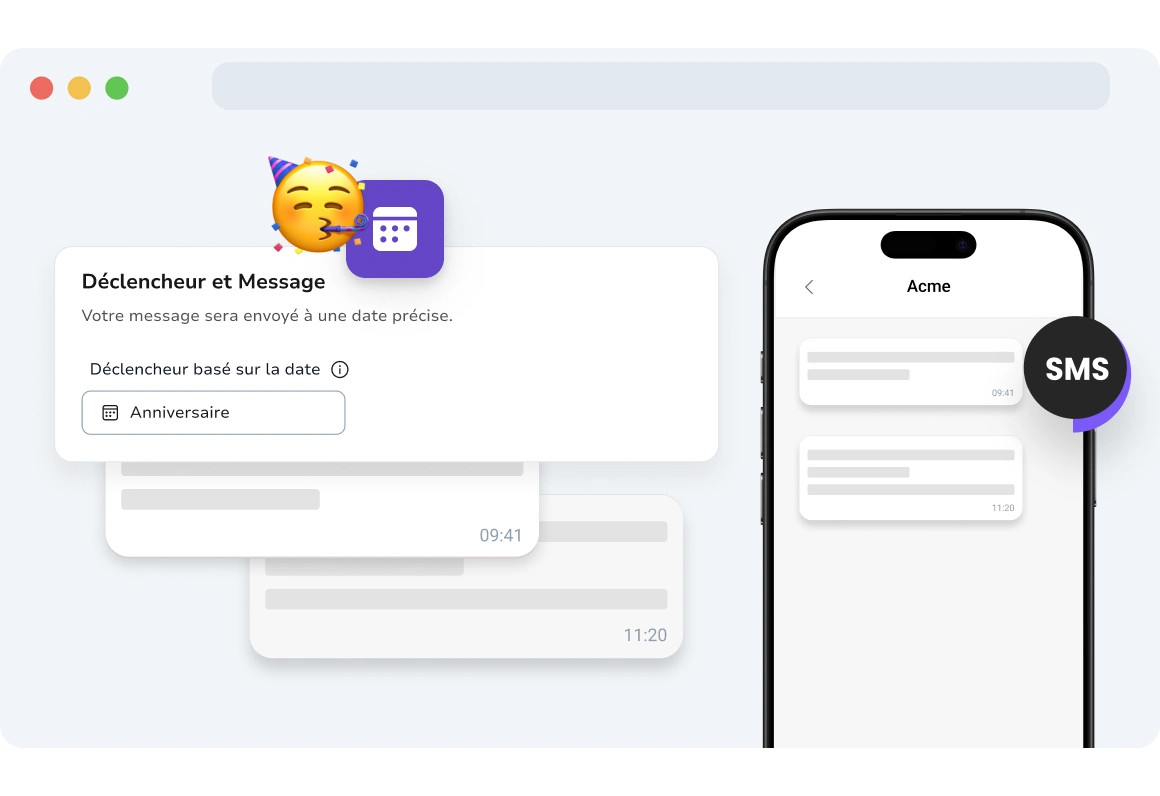 Capture d'écran de la page des campagnes basées sur les dates TopMessage.