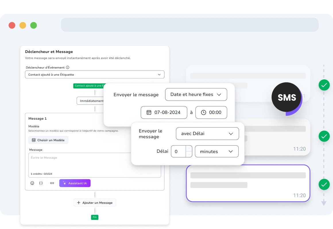 Capture d'écran de la page des campagnes drip TopMessage.