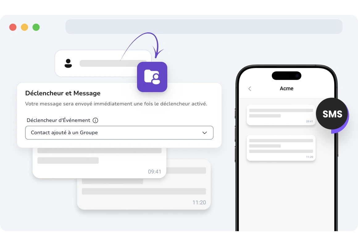 Capture d'écran de la page des campagnes basées sur les événements SMS TopMessage.