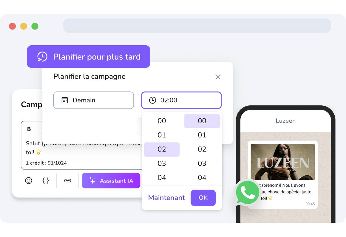 Capture d'écran des Messages Programmés WhatsApp TopMessage.