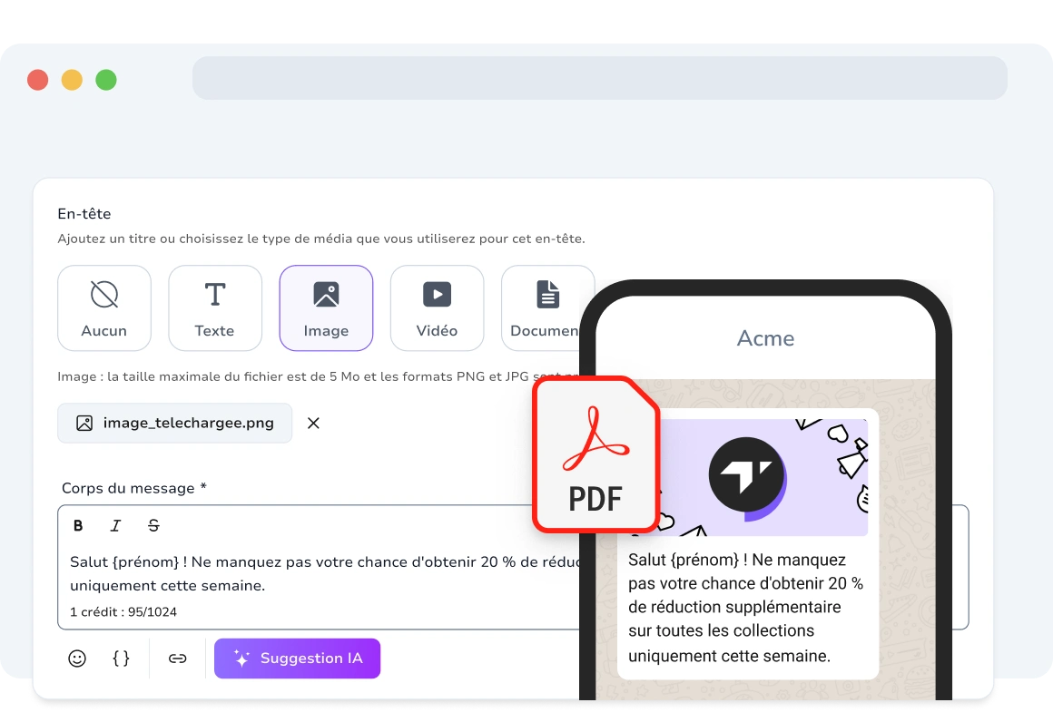 Destinataire visualisant des fichiers multimédias WhatsApp personnalisés.
