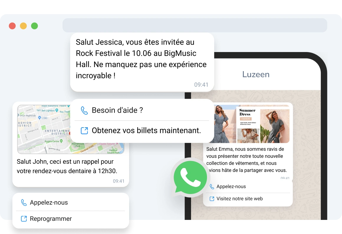 Destinataire visualisant un message texte avec des boutons interactifs, permettant des réponses rapides et des appels à l'action directement depuis le message.