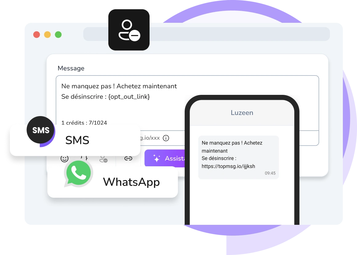 Capture d'écran de l'application TopMessage montrant le tableau de bord de gestion du désabonnement pour la messagerie automatisée.