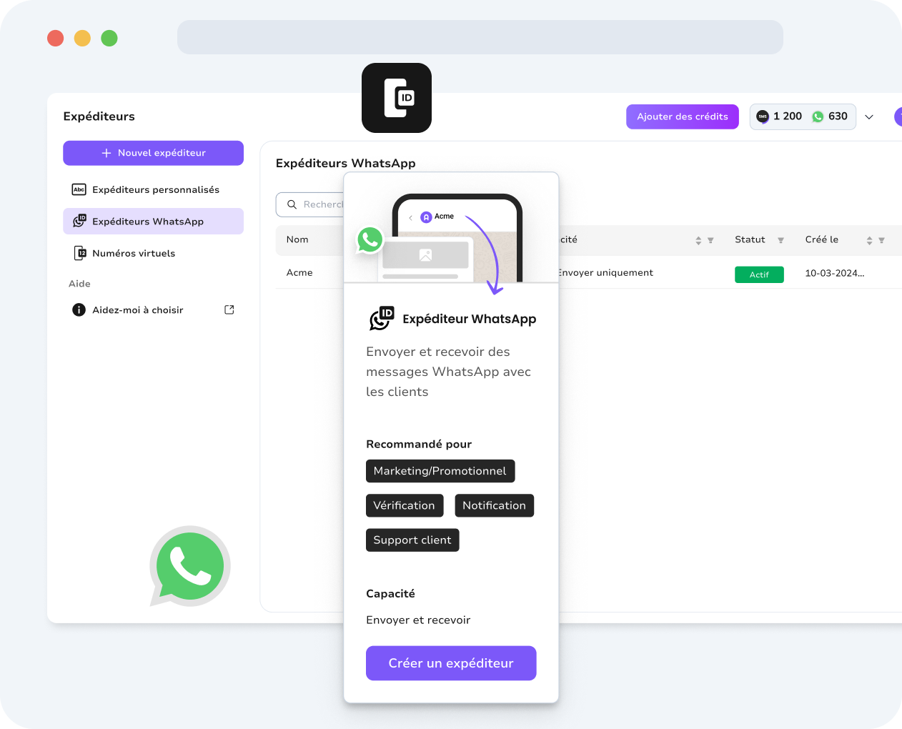 Aperçu du message WhatsApp avec rappel client