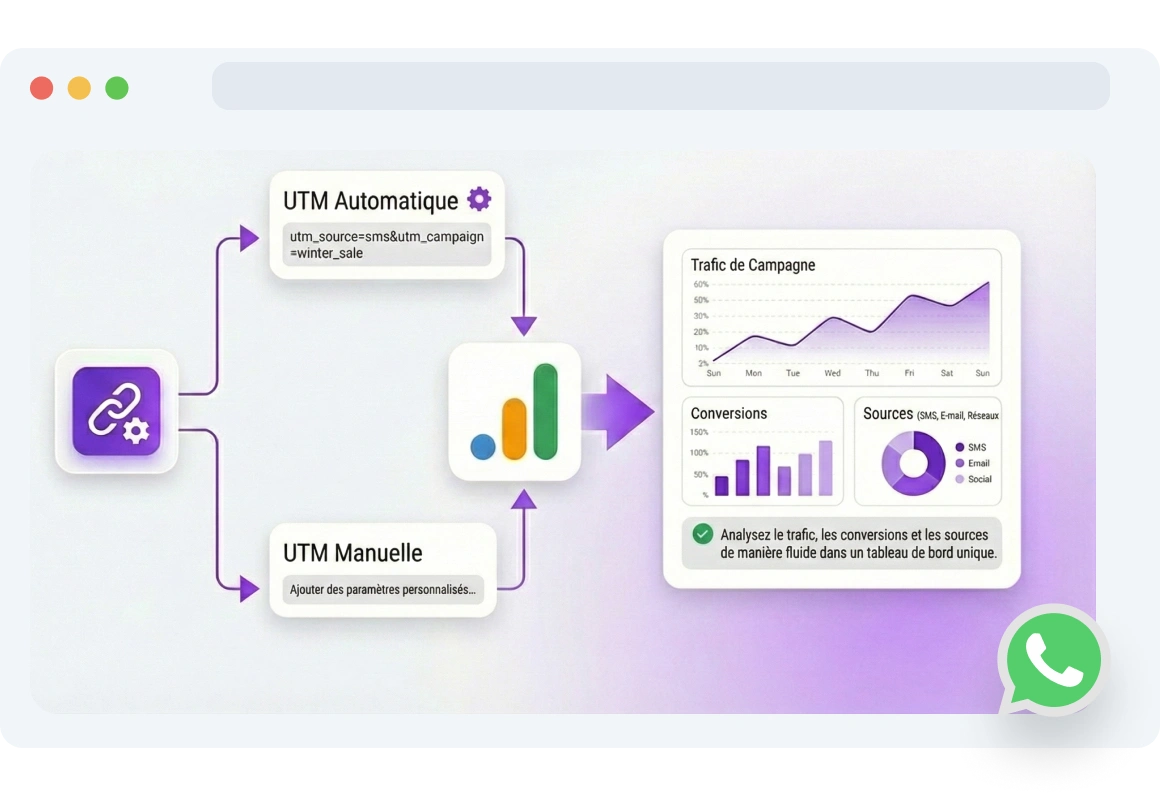 Capture d'écran de la page Liens dynamiques WhatsApp TopMessage.