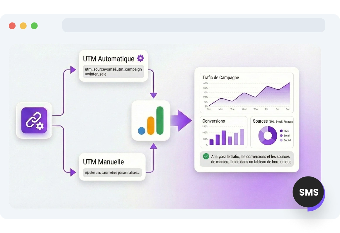 Capture d'écran de la page Liens dynamiques SMS TopMessage.