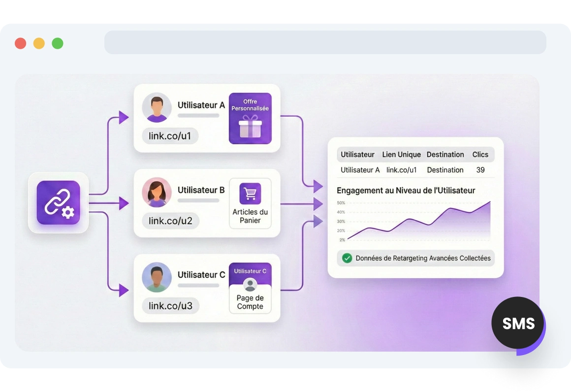 Capture d'écran de la page Liens dynamiques SMS TopMessage.