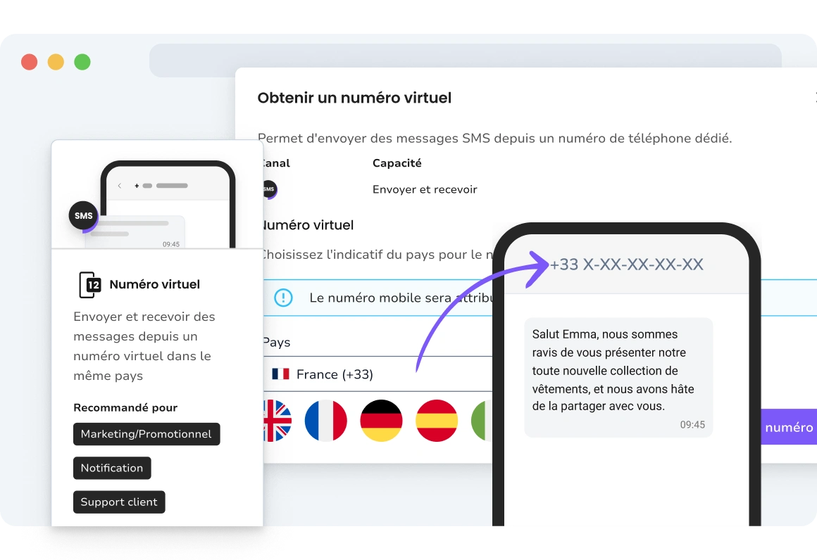 Numéros de téléphone locaux virtuels TopMessage pour SMS afin de booster l'engagement commercial.