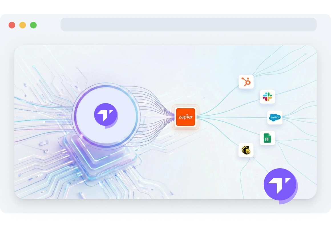 Interface Zapier affichant la bibliothèque d'applications avec des intégrations CRM comme HubSpot, Salesforce et Pipedrive connectées à TopMessage.