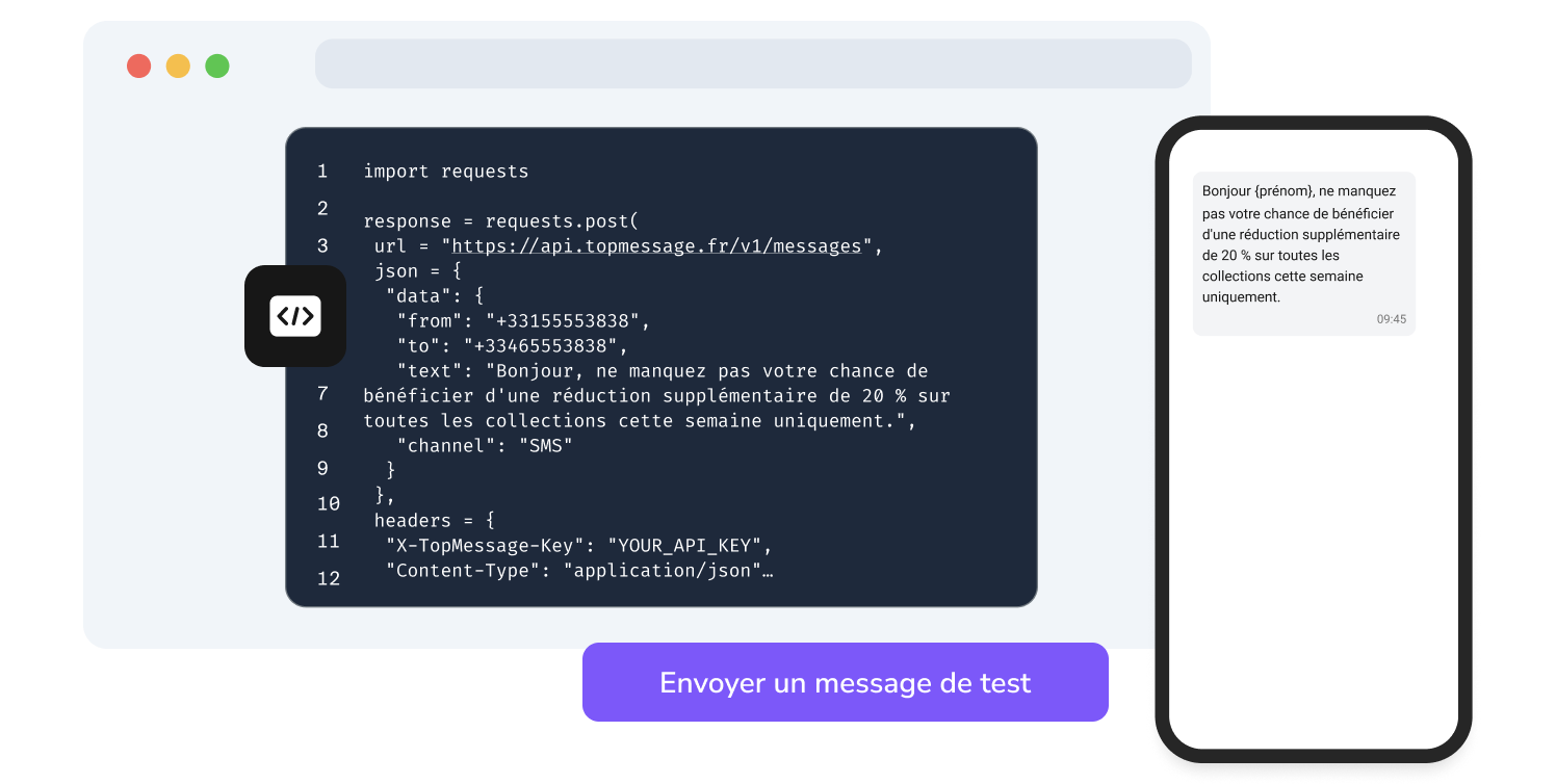 Screenshot of TopMessage's API page showing Webhook setup fields
